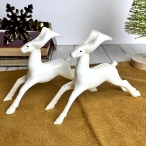 Set of 2 VTG MCM Rosbro Winter White Plastic Christmas Reindeer Figurines